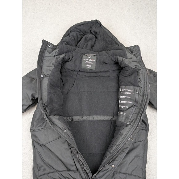 Spyder Jacket Mens Medium Black Hooded Insulated Parka Hydroweb Thermoweb - Picture 7 of 16